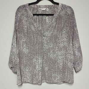 Zoa Gray and White V Neck Blouse